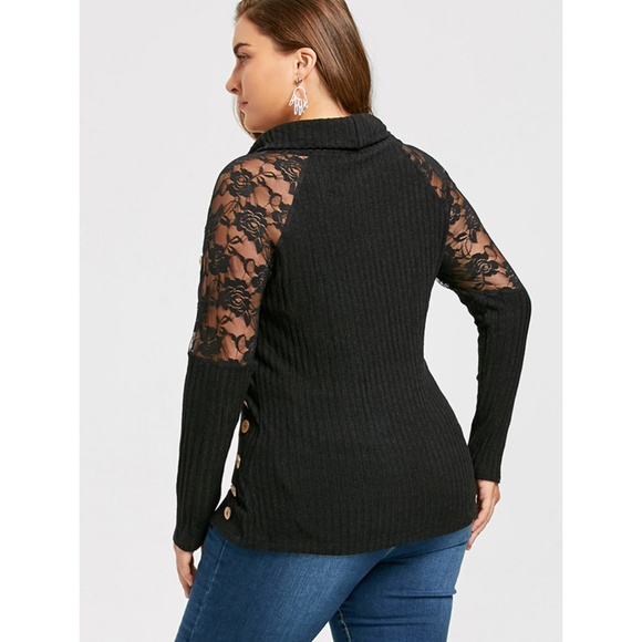 Plus Size Lace Shoulder Button Embellished Sweater - Picture 6 of 8
